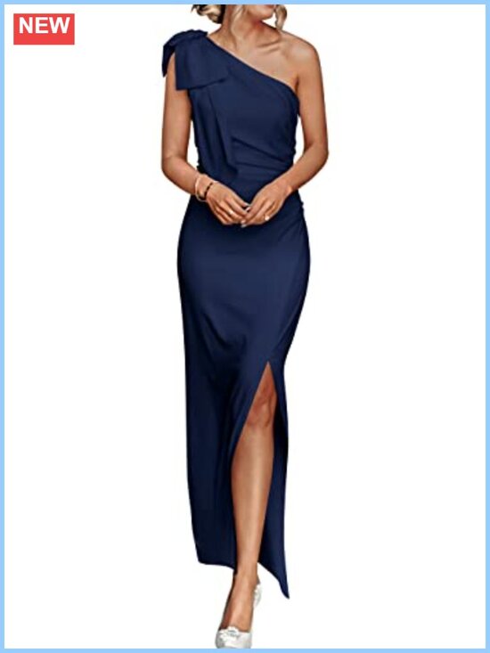 Dresses & Skirts - Women's One Shoulder Maxi Dress High Slit Ruched Bodycon Cocktail Party
